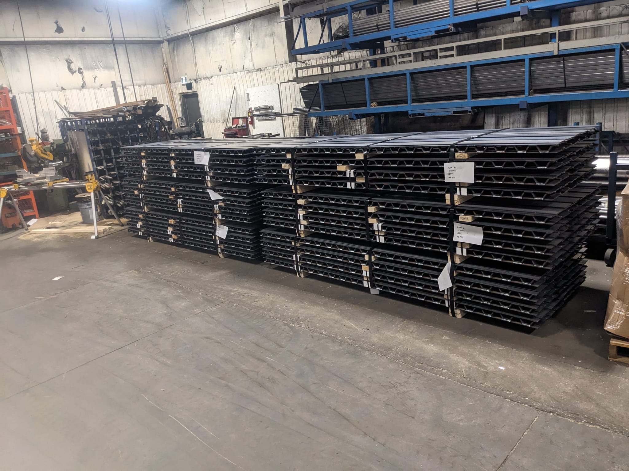 Bundles of repeat production fabricated steel assemblies at Seaborn Manufacturing
